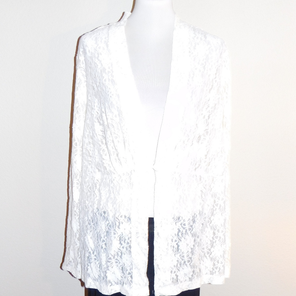 2X Maggie Barnes Ivory Lace Long Sleeve Jacket EUC